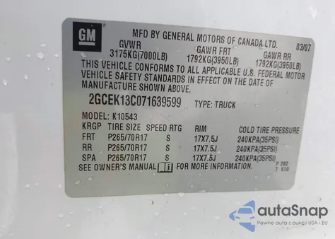 2007 Chevrolet Silverado 1500 Lt1 from USA, damaged, VIN 2GCEK13C071639599